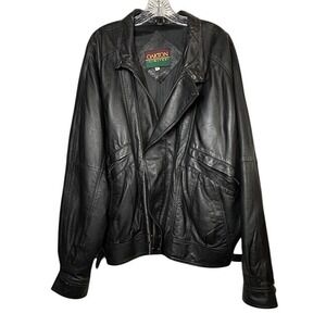 Vintage Oakton Limited Men's Black Leather Bomber Jacket XL Tall